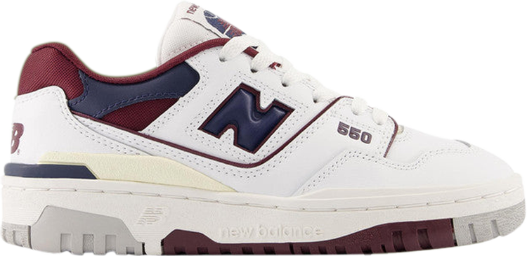 נעלי סניקרס 550 Big Kid 'White Burgundy Navy' של המותג ניו באלאנס בצבע לבן עשויות עוֹר