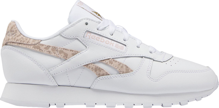 נעלי סניקרס Wmns Classic Leather 'Soft Ecru Leopard' של המותג ריבוק בצבע לבן עשויות עוֹר