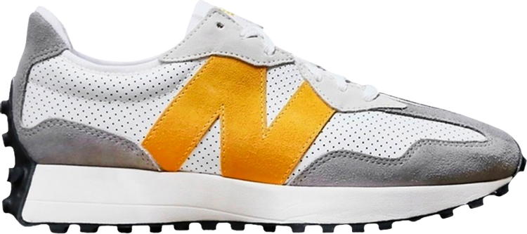 נעלי סניקרס 327 'White Grey Yellow' JD Exclusive של המותג ניו באלאנס בצבע לבן עשויות עוֹר