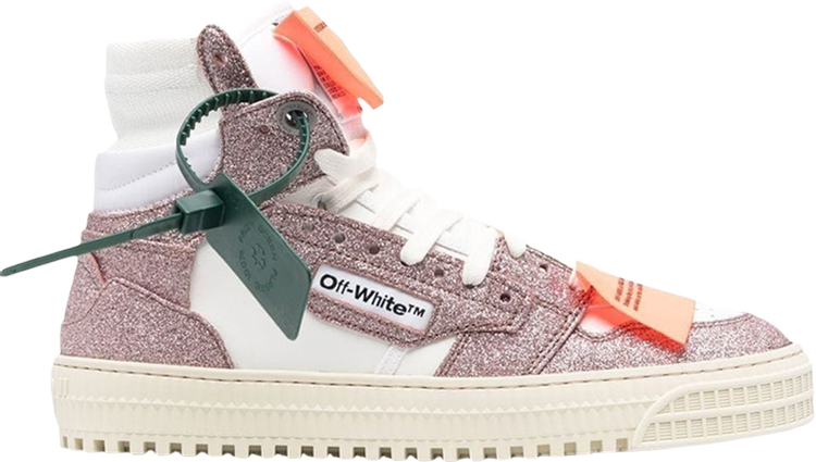 נעלי סניקרס Off-White Wmns Off-Court 3.0 High 'Pink Glitter' של המותג אוף וויט בצבע וָרוֹד עשויות עוֹר