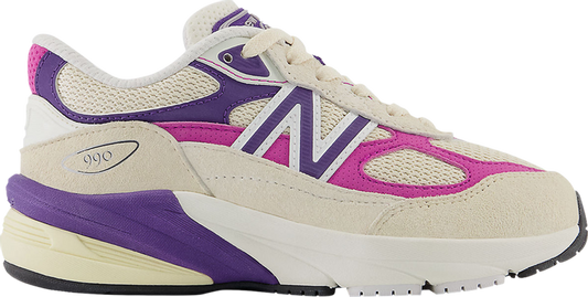 נעלי סניקרס Teddy Santis x 990v6 Little Kid Wide 'Macadamia Nut Magenta' של המותג ניו באלאנס בצבע קרם עשויות עור (זמש)